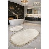 Modernsoft Noctra Vizon Oval Fransız Dantelli Deri ve Kaymaz Tabanlı Şık Banyo Paspası Modern Yumuşak