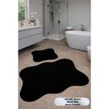 Modernsoft Velmora Siyah Yumuşak Yüzeyli Deri ve Kaymaz Tabanlı Modern Banyo Paspası Seti