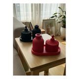 Modesta Home El Yapımı Taş Tozu Dekoratif Vazo & Kapaklı Kutu Seti – 3’Lü Modern Minimal Ev Dekoru