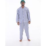 Modestia 4007 Uzun Kol Çizgili Gaffur Erkek Pijama Takım - Mavi - L