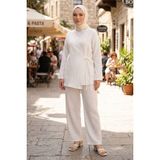 Modestim Kadın Ekru Müslin Takım Kruvaze Bağlamalı Pantolon Ceket Ikili Takım Tesettür Giyim - L - XL