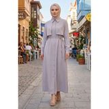 Modestim Kadın Gömlek Yaka Düğmeli Önü Aller Detaylı Kol Manşetli Yazlık Gri Tesettür Uzun Elbise - L - XL