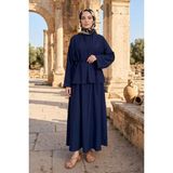 Modestim Kadın Lacivert Ceket Kimono Bağlamalı Jile Elbise Ceket Ikili Tesettür Takım Çilek Elbise Takım Kombin - S - M