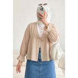 Modestim Kadın Roba Büzgülü Kol Lastik Ince Çilek Kumaş Yazlık Trend Tesettür Bej Kimono Hırka Tunik - Standart