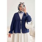 Modestim Kadın Roba Büzgülü Kol Lastik Ince Çilek Kumaş Yazlık Trend Tesettür Lacivert Kimono Hırka Tunik - Standart