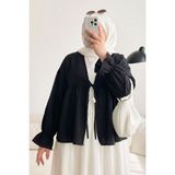 Modestim Kadın Roba Büzgülü Kol Lastik Ince Çilek Kumaş Yazlık Trend Tesettür Siyah Kimono Hırka Tunik - Standart