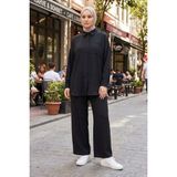 Modestim Kadın Siyah Ikili Tesettür Takım Oversize Gömlek Pantolon Rahat Kalıp Yazlık Şık Günlük Tesettür Kombin - L - XL