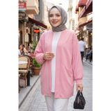 Modestim Tesettür Kadın Cepli Oversize Tesettür Kimono Hırka – Mevsimlik Rahat Kesim Uzun Ceket Pembe
