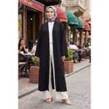 Modestim Tesettür Kadın Dubai Kumaş Uzun Bağlamalı Tesettür Siyah Hırka Rahat Kalıp Mevsimlik
