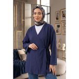 Modestim Tesettür Kadın Kruvaze Yaka Yan Bağlamalı Çilek Kumaş Yazlık Hırka Kimono Tesettür Tunik Lacivert Tesettür G