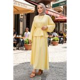 Modestim Tesettür Kadın Sarı Geniş Kollu Bağlamalı Bluz Tunik Etekli Tesettür Takım