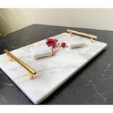 Modestmar Doğal Mermer Söz Nişan Tepsisi 20x30 cm Gold Kulplu Hijyenik Mermer Malzeme