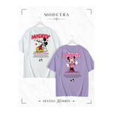 Modetra Kadın Erkek Sevimli Mickey Minnie Mouse Yazılı SIRT Baskılı Sevgili Çift Kombini Oversize Tshirt 2'li Set Takım
