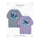Modetra Kadın Erkek Unisex Lilo Stitch Post Sırt Baskılı Sevgili Çift Kombini Oversize Renkli Tshirt 2'li Takım Set