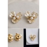 Modex Altın Sarısı Beyaz Çiçek Tasarımlı Şık Gömlek Kol Düğmesi Broş (4cm)