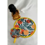 Modex Mandalina Narenciye Baskılı Katlanabilir Çantalı Yelpaze (21*21) - 10 mm - Acı Kahverengi