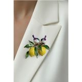 Modex Sarı Limon Ve Yaprak Detay Kuşlar Broş (4cm)