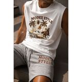 MODEX STYLE %100 Pamuk Oversize Erkek Kolsuz T-shirt-Şort Takımı Baskılı Yazlık Streetwear Relax Fit