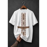MODEX STYLE %100 Pamuk Oversize Erkek Tişört Etnik Kartal Baskılı Premium Streetwear Beyaz