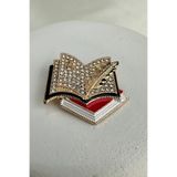 Modex Tüy Kalem Detay Taşlı Renkli Kitap Defter Broş (3cm)