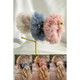 Modex Üçlü Peluş Tüylü Lastik Saç Tokası (Pembe,Mavi.Beyaz)