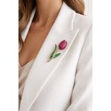 Modex Yeşil Yaprak Detay Pembe Lale Broş (4cm)