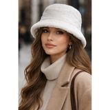Modex Yumuşak Doku Peluş Bucket Şapka - Beyaz