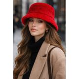 Modex Yumuşak Doku Peluş Bucket Şapka - Kırmızı