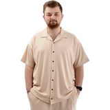 ModeXL Bej Renkli Büyük Beden Erkek Gömlek Apas Yaka Kısa Kol Günlük Kullanım - 9XL