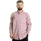 ModeXL Büyük Beden Erkek Gömlek Koyu Bordo Ekose Uzun Kollu Günlük Stil Rahat Kesim - 4XL