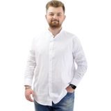 Modexl Büyük Beden Erkek Gömlek Uzun Kol Likralı Keten Gömlek U20385 Beyaz