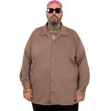 ModeXL Büyük Beden Erkek Gömlek Uzun Kol Sütlü Kahve Günlük Stil Bol Kesim - 4XL