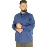 ModeXL Büyük Beden Erkek Indigo Keten Cepli Gömlek Klasik Stil Uzun Kol - İndigo - 5XL