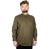 ModeXL Büyük Beden Erkek Keten Likralı Ukol Hakim Yaka Gömlek 20388 Haki - 3XL