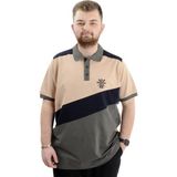 ModeXL Büyük Beden Erkek Polo Yaka Tişört Renk Bloklu U24322 Bej - 3XL