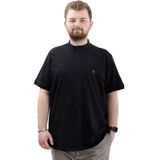 ModeXL Büyük Beden Erkek Tişört Düğmeli Hakim Yaka Siyah Oversize Dokuma T-Shirt - 8XL
