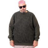 ModeXL Erkek Bisiklet Yaka Haki Sweatshirt Uzun Kol Desenli Günlük Stil - 5XL