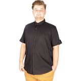 ModeXL Erkek Büyük Beden Keten Likralı Siyah Gömlek Kısa Kol Günlük Stil 20389 - 9XL