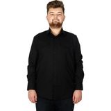 ModeXL Erkek Gömlek Ukol Gabardin Uzun Kol Çift Cep Düz Desenli Siyah Kumaş 20360 - 6XL