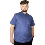 ModeXL Erkek Kısa Kol Hakim Yaka İndigo Düz Desenli Büyük Beden Gömlek - Indigo - 5XL