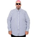 ModeXL Mode Büyük Beden Erkek Saten Çizgili Gömlek Lacivert Klasik Stil Uzun Kol 3XL 20399