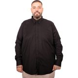 ModeXL Mode Xl Büyük Beden Erkek Gabardin Gömlek Cepli Siyah Uzun Kol Günlük Bol Kesim - 3XL