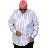 ModeXL Mode Xl Büyük Beden Erkek Saten Çizgili Gömlek Buz Mavi Klasik Stil Uzun Kol - 3XL