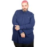 ModeXL Mode XL Büyük Beden Erkek Uzun Kollu Keten Gömlek 20396 INDIGO