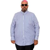 ModeXL Mode Xl Erkek Saten Gömlek Mavi Çizgili Klasik Stil Uzun Kol Özellikli - 5XL