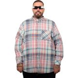 ModeXL Mode Xl Pembe Ekose Desenli Büyük Beden Erkek Oduncu Gömlek Uzun Kol Günlük Stil Bol Kesim - 6XL
