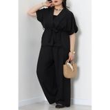 modi Büyük Beden Keten Kumaş Kimono Takım Siyah - 71728.2034.