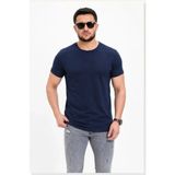 Modi Erkek Basic Tişört Bisiklet Yaka Kısa Kol Günlük Yazlık Slim Fit T-Shirt Lacivert - 2XL