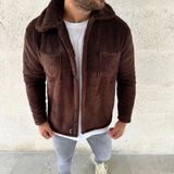 Modi Erkek Pelüş Polar Hırka Gömlek – Yakalı, Ilik Düğmeli, Göğüs Cepli, Yumuşak Dokulu Kışlık Regular Fit Rahat Günlük - 01-Kahverengi - 2XL