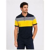 Modi Erkek Pike Kumaş Çizgili Polo Yaka Tişört Kısa Kol Yazlık T-Shirt Lacivert - 2XL